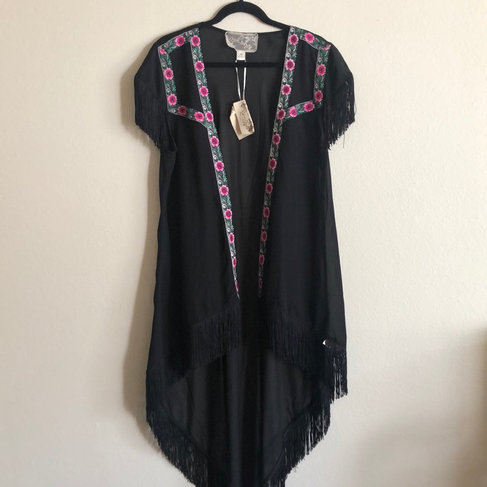 NEW Vintage inspired black fringe shawl